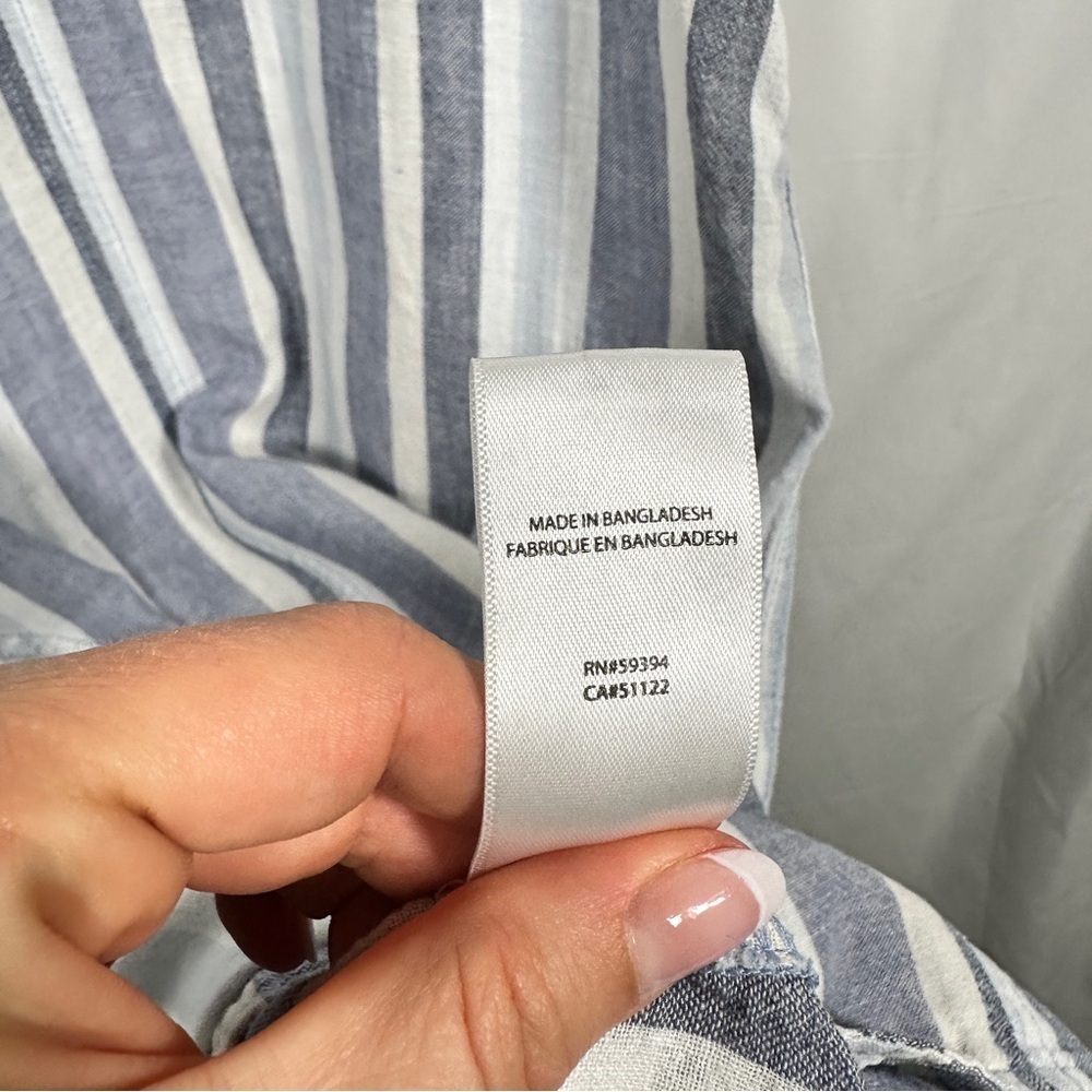 Beachlunchlounge Linen Blend Striped Shift Dress Pockets XS Blue White Vacation - Picture 8 of 10